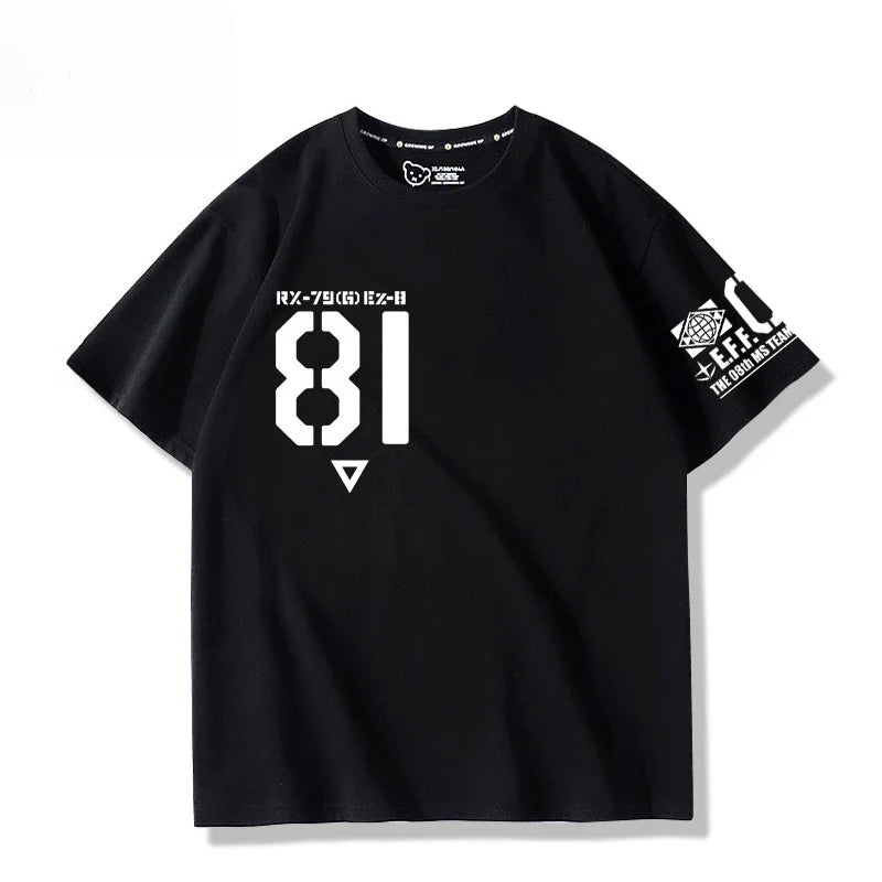 Mobile Suit Gundam 08MS Squad Ez-8 Logotipo Anime Periférico Conjunto Manga Curta Camiseta Roupas Masculinas e Femininas Verão