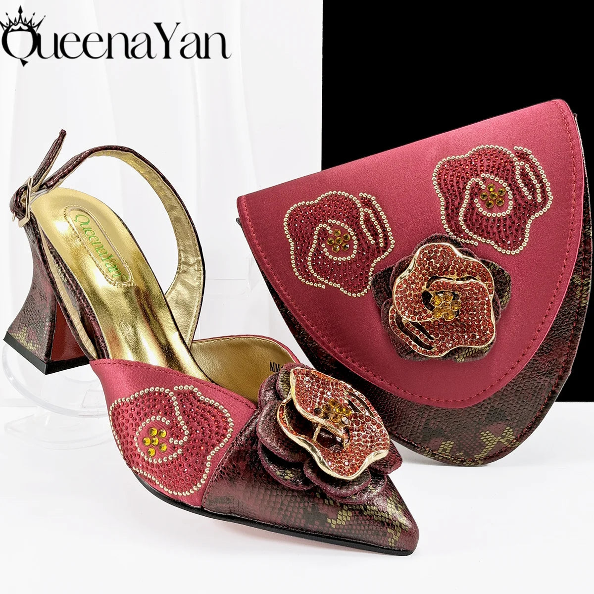 Elegant Lilac Color Women's Heels Handbag Set Rhinestone Embellished Designer Shoes for Weddings Special Events
