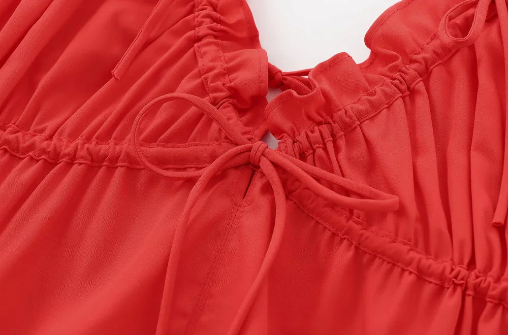 Women's Sexy Fashion Bow Tied Ruffled V-Neck Tank Top Thin Straps Backless Camisole Female Mujer