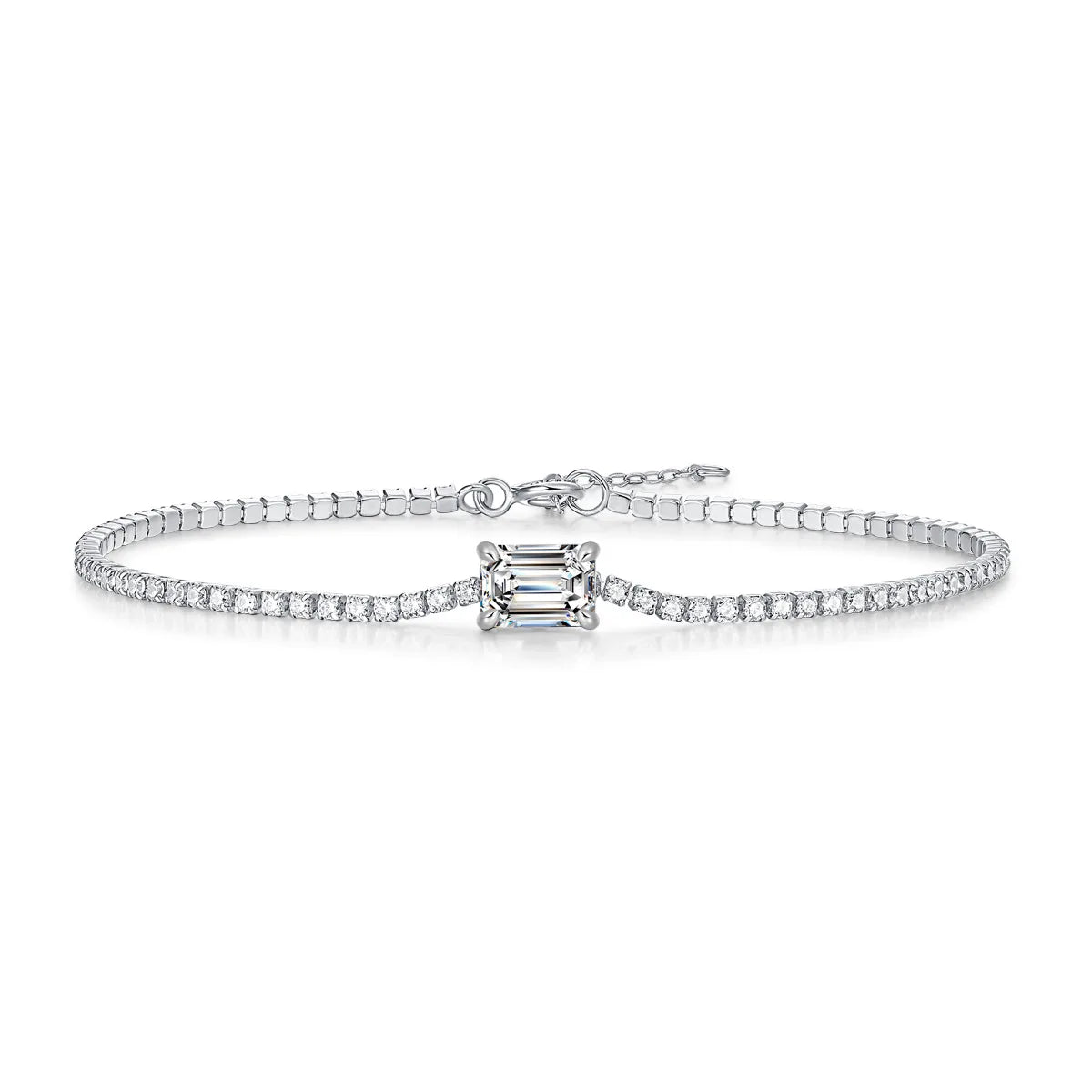 New In 1ct Emerald Cut Moissanite Diamond Bracelet for Women Wedding Fine Jewelry Real 925 Sterling Silver Link Bracelets