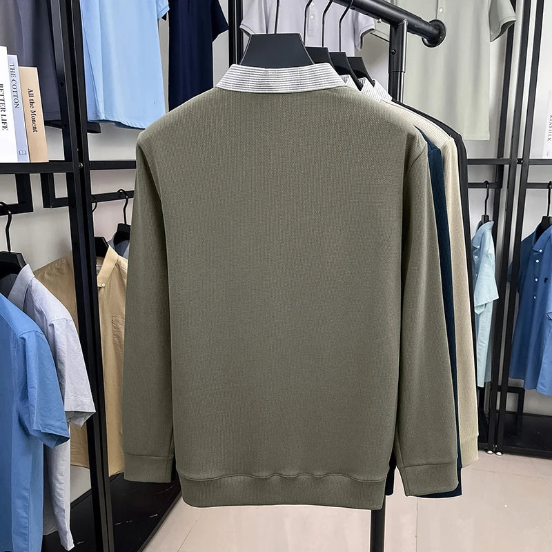 High End Brand Men's Striped Lapel Fake Two Piece Polo Shirt Designer Autumn Winter Fashion Business Simple Versatile Men's Wear