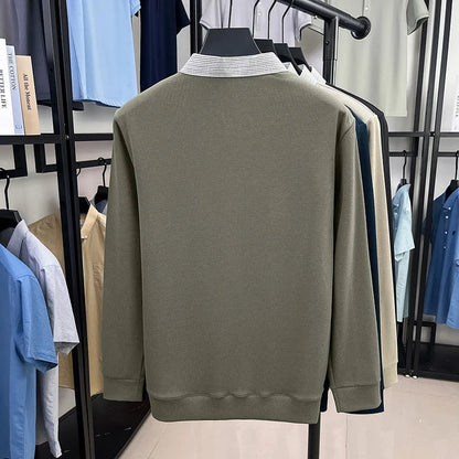 High End Brand Men's Striped Lapel Fake Two Piece Polo Shirt Designer Autumn Winter Fashion Business Simple Versatile Men's Wear