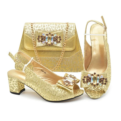 Nigerian Latest Shoes and Bags To Match Shoe and Bag Set for Party in Women Italian Rhinestones Elegant Peep Toe Sandals