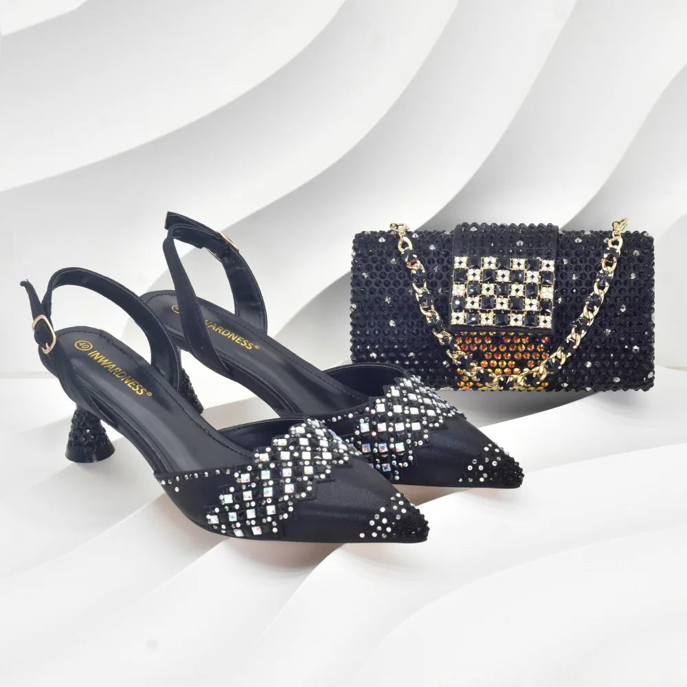 Purple Shoes and Bags Set for Women African Shoe and Bags Set for Wedding Pointed Toe Shoes Sexy Wedding Party Sandals