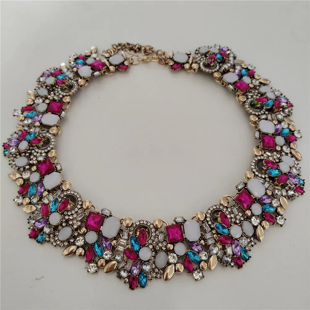 2025 New Fashion Crystal Rhinestones Large Collar Choker Necklace Earrings Women Jewelry Sets Indian Statement Wedding Necklace
