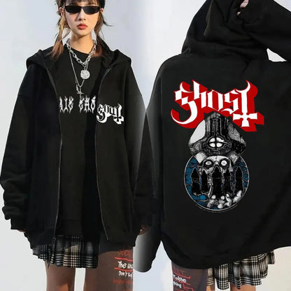 Ghost Band Seven Inches of Satanic Panic Album Graphic zip up hoodies Men's clothing Hip hop Retro harajuku jackets sweatshirt