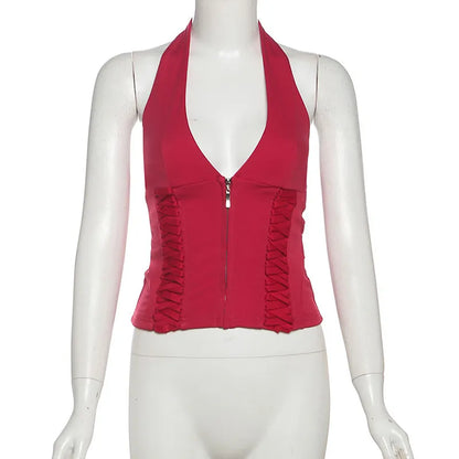 Sexy Fashion Vest Women Halter V-Neck Off Sleeves Backless Skinny Look Thinner Hot Chick Fashionable Atmosphere Style Top