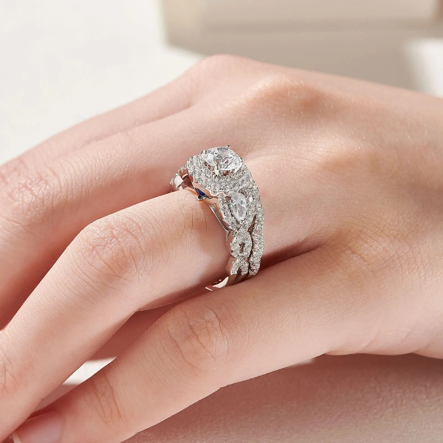 2 Pcs Wedding Rings Set for Women 925 Sterling Silver 2.4Ct Round Pear White Cz Luxury Original Engagement Jewelry