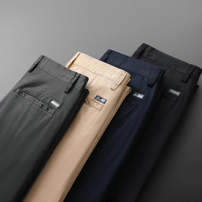 New Men's Business Cotton Thin Straight Pants Casual Elastic Slim Comfortable Male Brand Trousers Black Gray Khaki Royal Blue