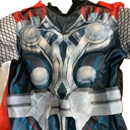 Children Thor Muscle Cosplay Costumes Cloak Boy Superhero Costume with Mask Jumpsuits Halloween Carnival Clothes for Kids