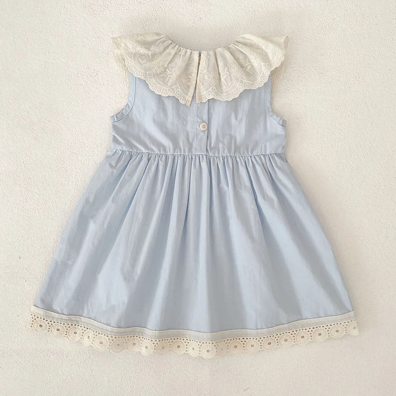 2026 Summer Girls New Korean Lace Collar 2-6Yrs Girl Dress Baby Girl Stylish Sleeveless Dress Girls Princess Korean Dress