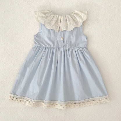 2026 Summer Girls New Korean Lace Collar 2-6Yrs Girl Dress Baby Girl Stylish Sleeveless Dress Girls Princess Korean Dress