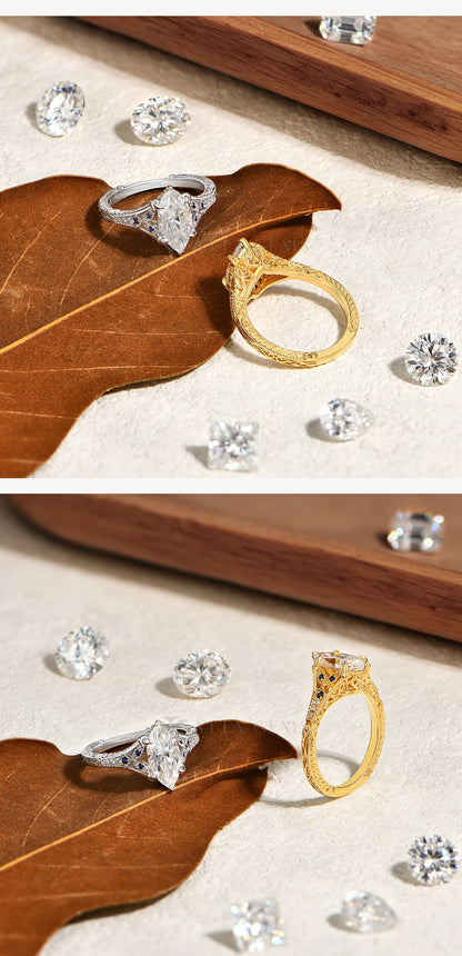 Marquise Cut 2ct Moissanite Ring With Lab Sapphire Women's Ring 925 Sterling Silver Luxury Wedding Jewelry Customizable