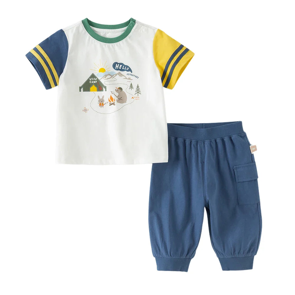 Boys Summer Suit Children Printed Short Sleeve T-shirt Shorts Two-Piece Set Casual Tops Pants Clothing Set DB2260680