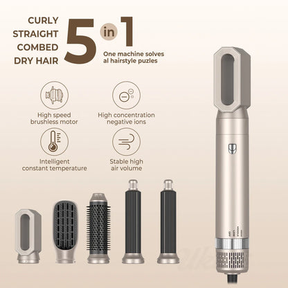 UKLISS Professional Hair Dryer 5 In 1 Hair Styler Hot Air Comb Electric Hair Heating Brush High Speed Blow Dryer Hair Brush