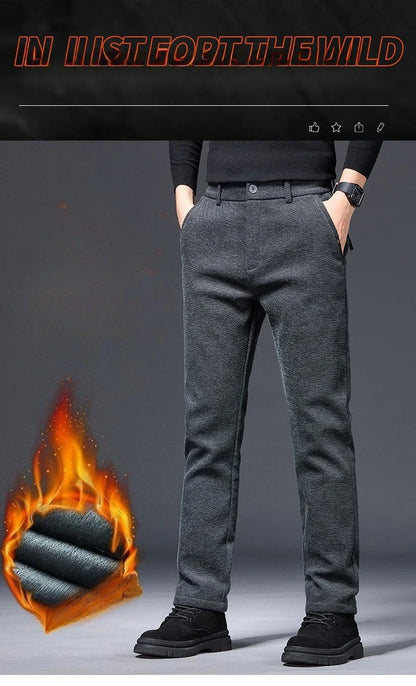 Men's Winter Fleece Elastic Casual Pants Thick Warm Soft Business Stretch Slim Trousers Streetwear Fashion Korean Brand Clothes