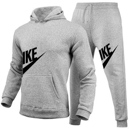 Men's Autumn and Winter Pattern Casual Two-Piece Set Hooded Sweatshirt and Pants with Pockets Regular Fit Outdoor Sport Suit