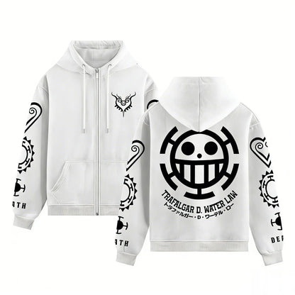 One Piece Trafalgar Law Anime Hoodie Men Women 2026 Spring Autumn Zip Up Streetwear Cosplay Casual Pullover Graphic Print Jacket