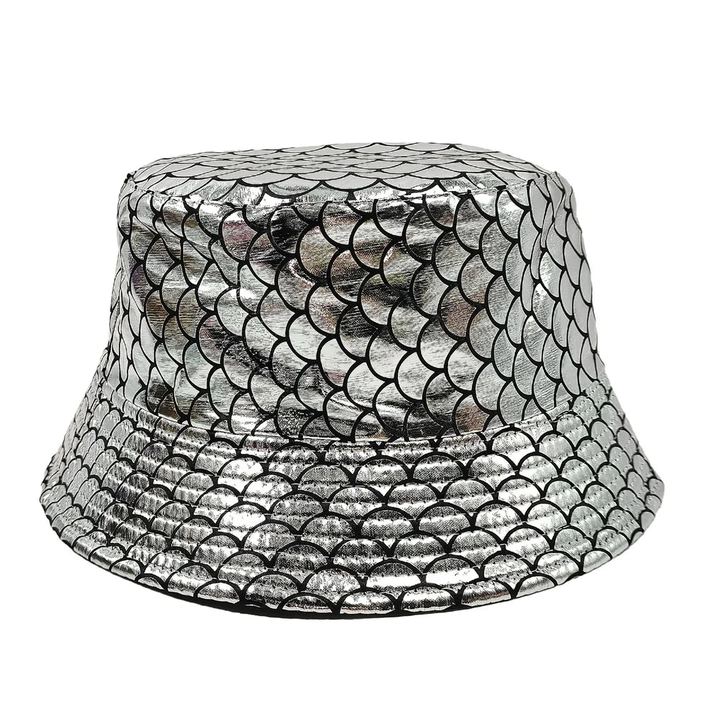 Colorful Shiny Leather Two Sided Fisherman Hat Women's and Men's Hip Hop Summer Sunshade Hat Foldable Bucket Hat