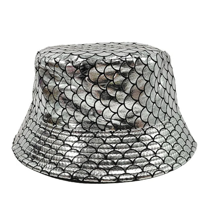 Colorful Shiny Leather Two Sided Fisherman Hat Women's and Men's Hip Hop Summer Sunshade Hat Foldable Bucket Hat