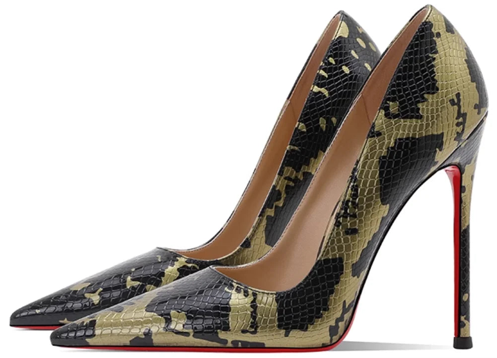 Summer fashion new snake patterned high heels for women slim heels, sexy, shallow mouth, niche temperament, pointed single shoes