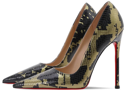 Summer fashion new snake patterned high heels for women slim heels, sexy, shallow mouth, niche temperament, pointed single shoes