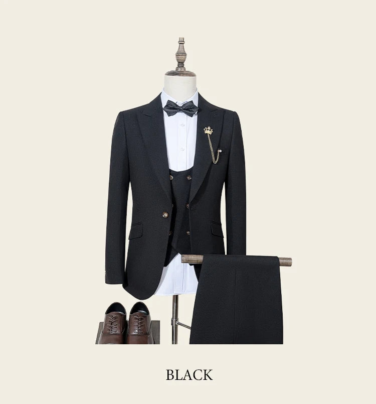 Black Men suit 3 piece set  gray elegant slim fit formal office and leisure banquet groomsman set groom's wedding dress