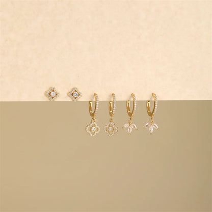 925 Sterling Silver luxury leaf Design zircon Charms hoop earrings for women Shiny Zircon Wedding Party jewelry gift plata