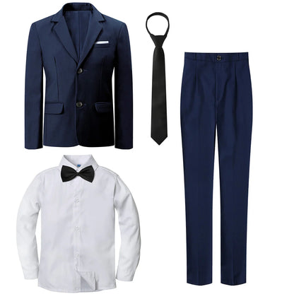 Boys Suit Kids Wedding Tuxedo Easter Birthday Party Gift Formal Perform Outfit Set Pants + Blazer + Dress Shirt + Necktie 4PCS