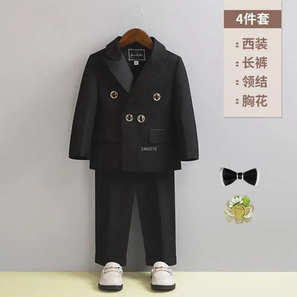 Children White Wedding Suit Boys Girls1 Year Birthday Dress Costume Kids Jacket Pants Bowtie Photograph Suit Flower Tuxedo Dress