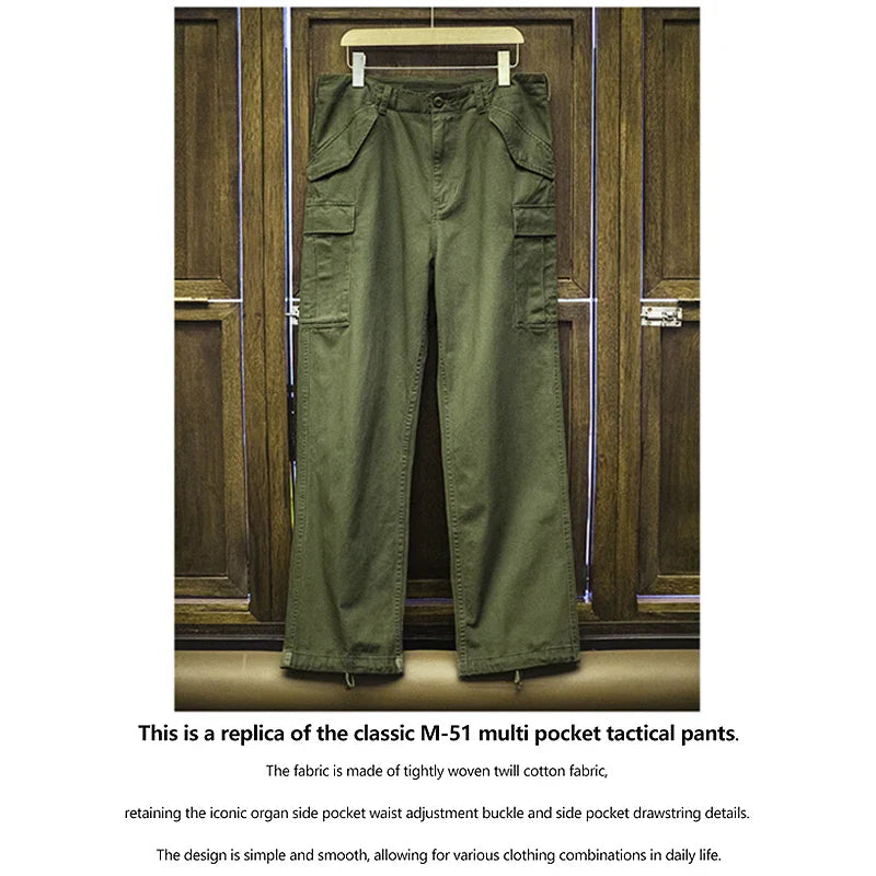 Vintage M51 multi-pocket tactical pants, men's pure cotton cargo pants, outdoor casual long pants for spring, autumn and winter