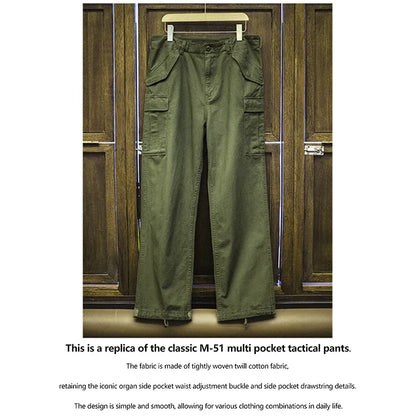 Vintage M51 multi-pocket tactical pants, men's pure cotton cargo pants, outdoor casual long pants for spring, autumn and winter