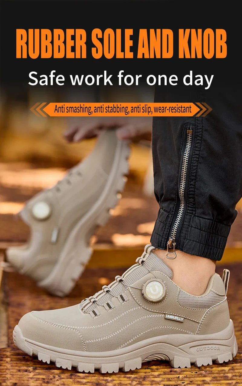 Men's Safety Shoes with Button Design Steel Toe Anti- Crush Resistant And Slip-Resistant Outsole for Outdoor Workshop Workwear