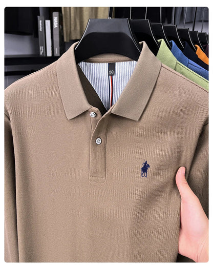 100% cotton high-end brand long sleeve polo shirt new Paul pony embroidery luxury comfort men's business leisure lapel T-shirt