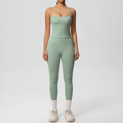 Halter Yoga Top Set Fitness Gym Suit Training Sleeveless Sport Gym Tops Crossover Back Sports Underwear  Tummy Control Slimming