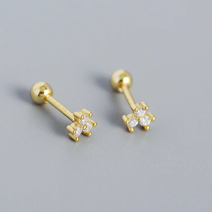 925 Sterling Silver Fashion Korean Petal Screw Bead Stud Earrings for Women Charm Ear Bone Piercing Jewelry Accessories