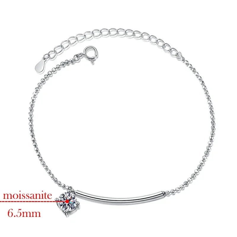 1CT Solitaire Moissanite Bracelets for Women D Color Simulated Diamond Bangles S925 Sterling Silver Jewelry Wedding Gift