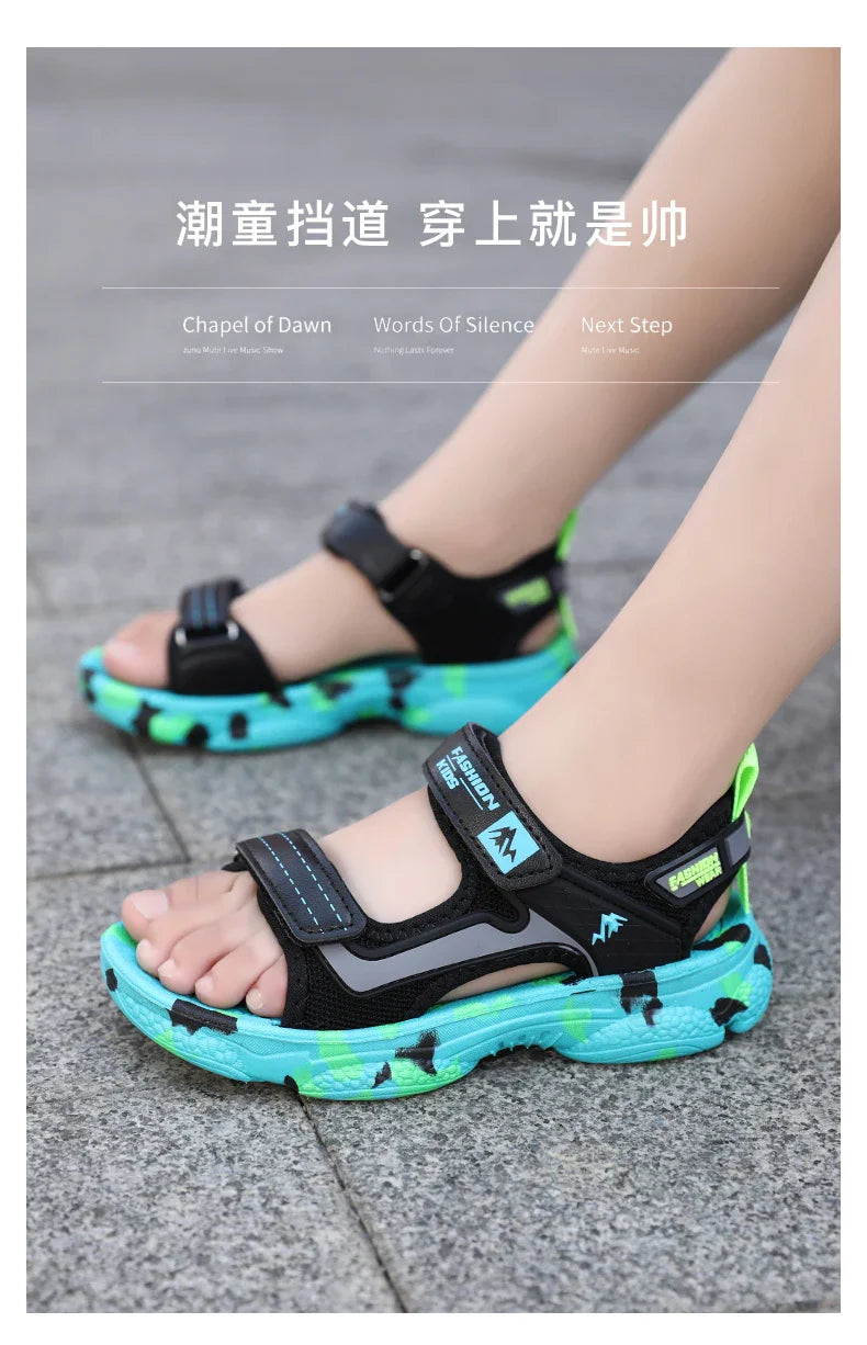 2025 Summer Boys Soft Sandals Fashion Children Shoes Autumn Light Cartoon Sandalias Flat Beach 4-12 Years Old Kids Shoes 12yrs