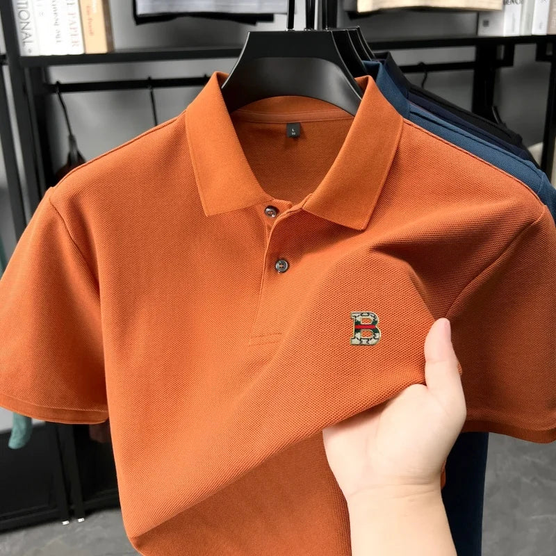 High end brand 100% cotton short sleeve polo shirt men's summer new soft breathable lapel T-shirt fashion letter embossed top