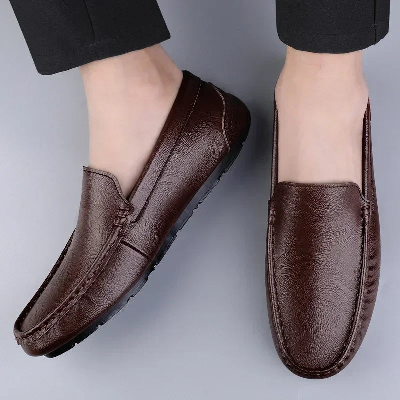 Genuine Leather Men Casual Shoes Slip on Mens Loafers Lightweight Comfortable Walking Shoes Breathable Formal Dress Shoes