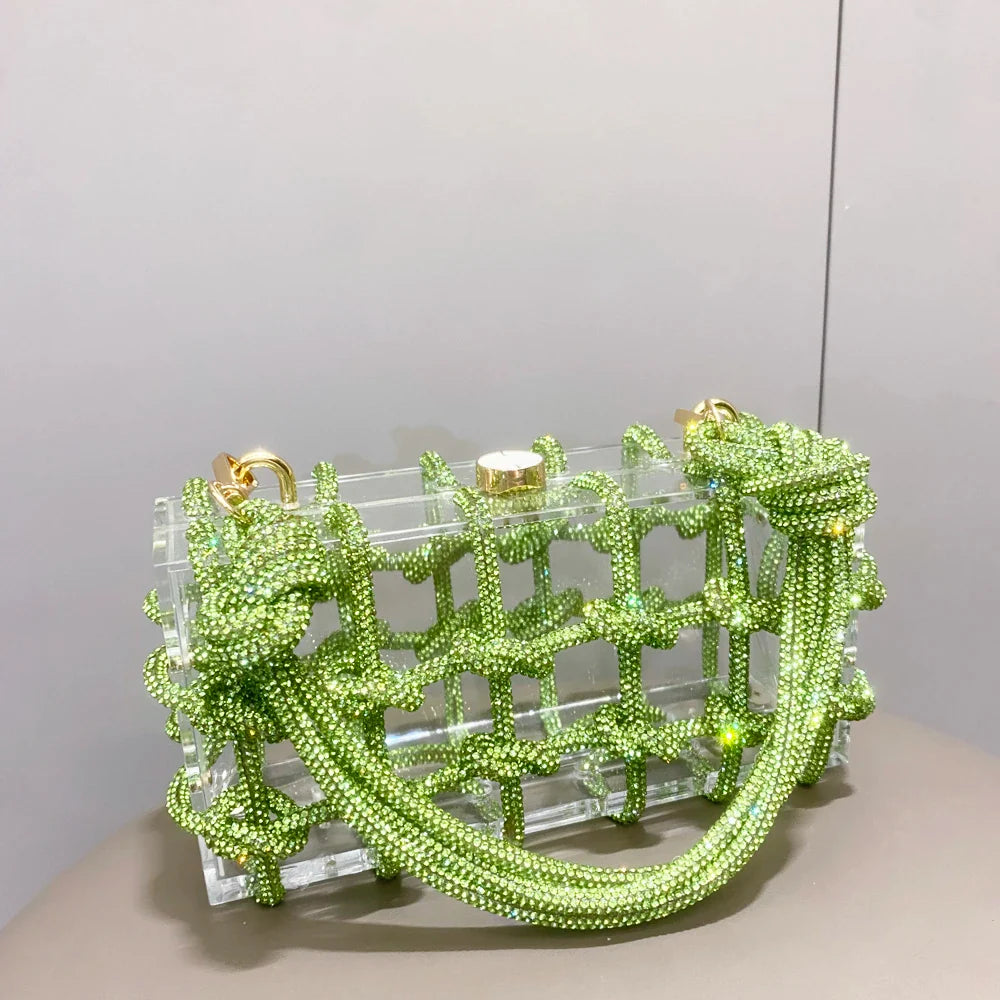 Bolsa de Noite com Alça e Strass Prateada de Cristal Feita à Mão para Mulheres, Bolsas e Bolsas de Mão de Designer de Luxo para Banquete