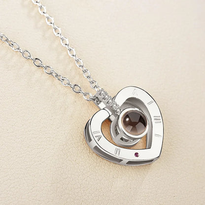 Necklace 100 Languages I Love You Projection Heart Pendant Necklace For Mother's Day Gifts