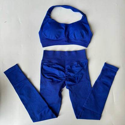 Yoga Legging Sets for Women Seamless Yoga Set Scrunch Butt Legging Set Workout Gym Suit with Halter Crop Top