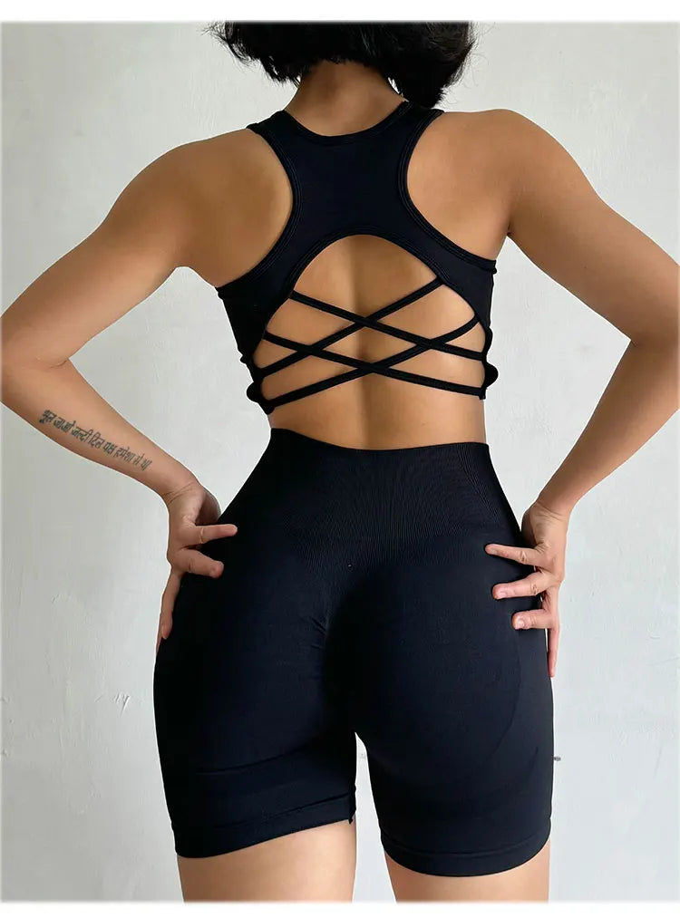High Waist Butt Lifting Fitness Suit Gathering Beautiful Back Yoga Suit Bras Quick-drying Running Peach Buttock Training 2PCS