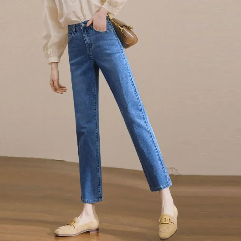 Vintage High-waisted Straight-leg Jeans For Women