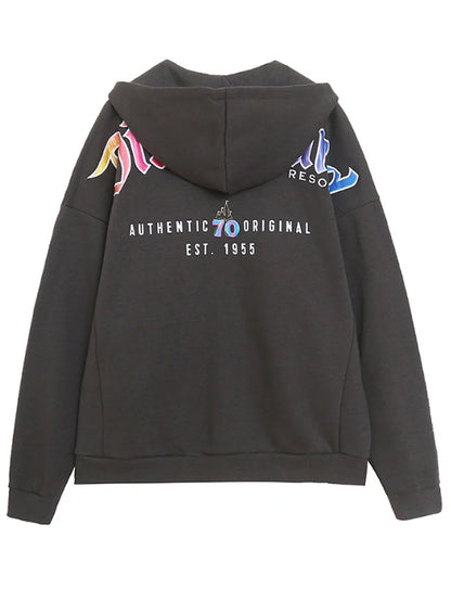 Mickey Mouse Cartoon Print Embroidery Fleece Sweatshirt Women Hooded Zipper