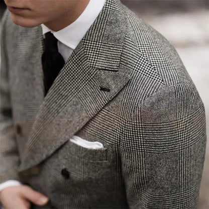 Welsh Check Suit‌ Men's Tuxedo Suit Peak Lapel Double-Breasted Wedding Business Banquet 2Pcs（Jacket+pants) Man Business Suits