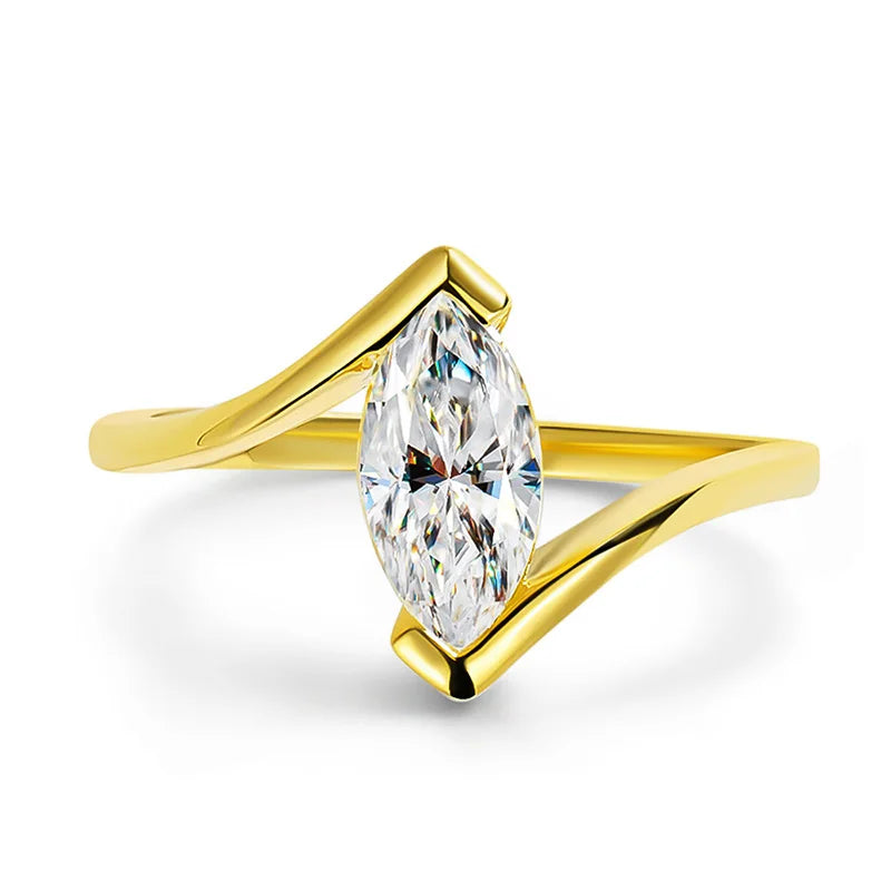 18K Plated 1CT Marquise Cut Moissanite Solitaire Ring for Women 100% 925 Sterling Silver Lab Diamond Weddind Band Bride
