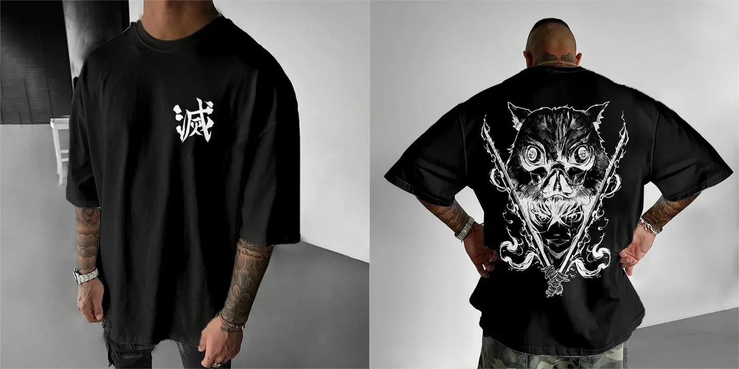 Demon Slayer Men's T-shirt Inosuke Hashibira Japan Anime Summer Boy Spring and Autumn Children's Short Sleeves Parent-Child Wear