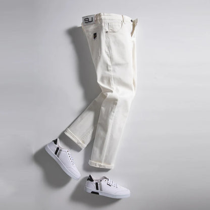 2025 Men White Jeans Fashion Casual Classic Style Regular Straight  Fit Soft Trousers Male  Advanced Stretch Pants